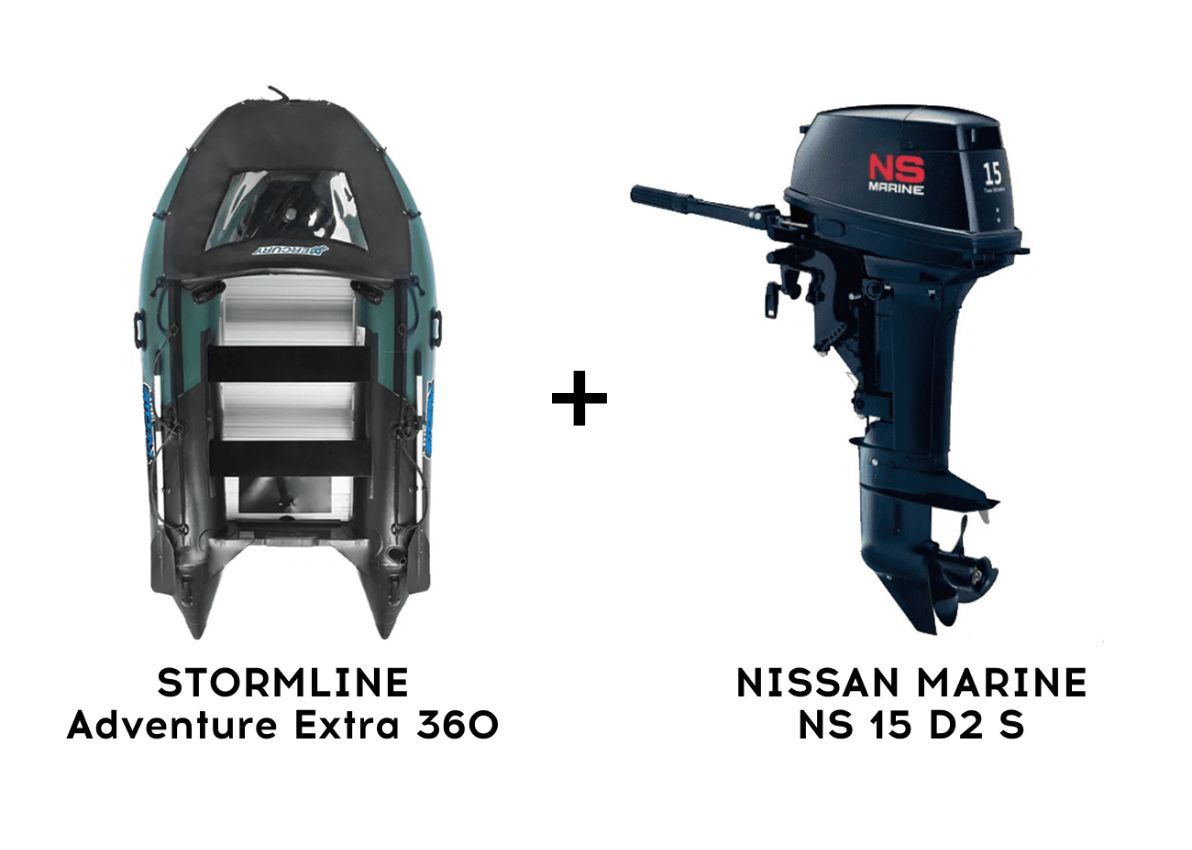 Лодка ПВХ STORMLINE Adventure Extra 360 + 2х-тактный лодочный мотор NISSAN MARINE NS 15 D2 S Фото 1 Лодка ПВХ STORMLINE Adventure Extra 360 + 2х-тактный лодочный мотор NISSAN MARINE NS 15 D2 S Обзор-Фото 1