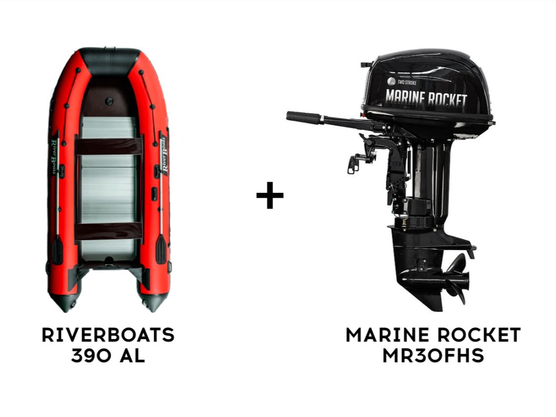 Лодка ПВХ RIVERBOATS 390 AL + 2х-тактный лодочный мотор MARINE ROCKET MR30FHS Фото 1 Лодка ПВХ RIVERBOATS 390 AL + 2х-тактный лодочный мотор MARINE ROCKET MR30FHS Обзор-Фото 1